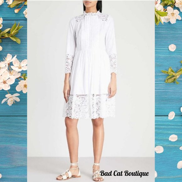 Sandro | Enja White Gypsy Boho Prairiecore Lace Trimmed Tea Dress - Picture 1 of 14